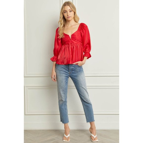 Entro Iridescent Babydoll Top, Red - Picture 5 of 6